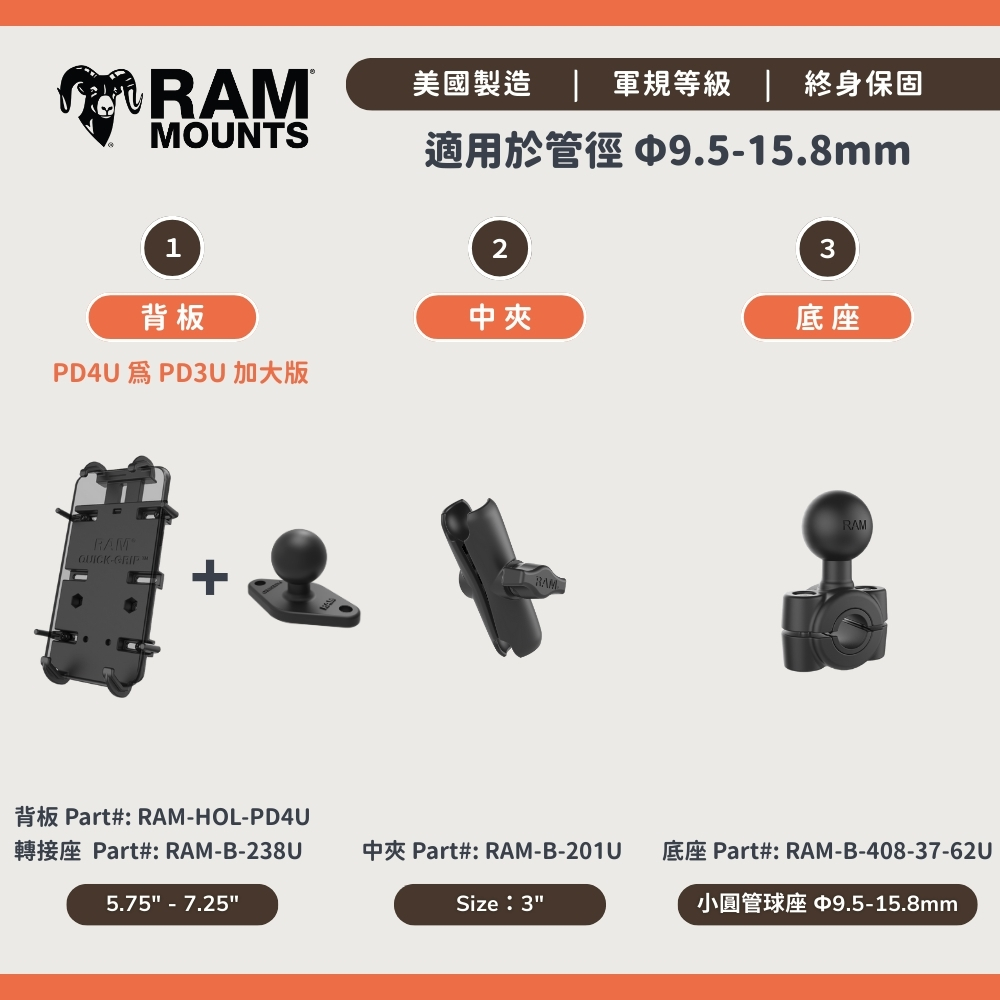 Essence Series - RAM® Quick-Grip™ 手機支架套組 - RAM® 原廠減震底座